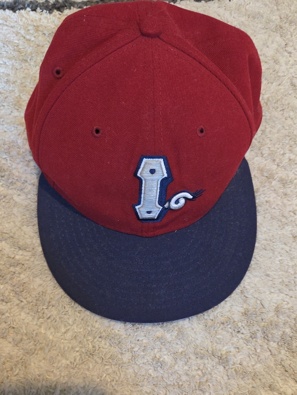 Two-Tone Red and Navy Baseball Cap with Embroidered Number Accent